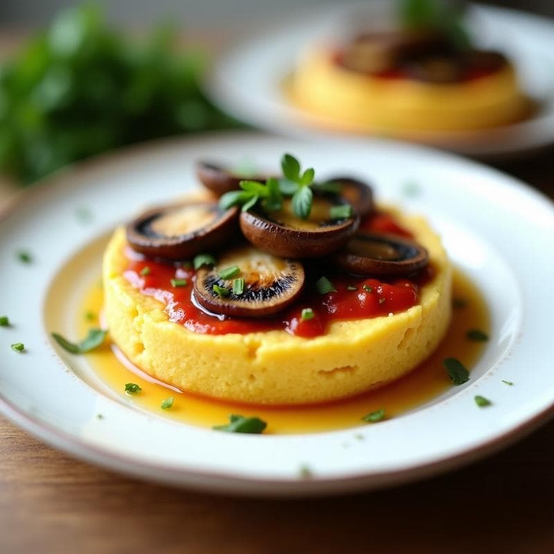 Tartaleta de Polenta y Champiñones Portobello con Romesco: Receta Sin Horno y Vegana