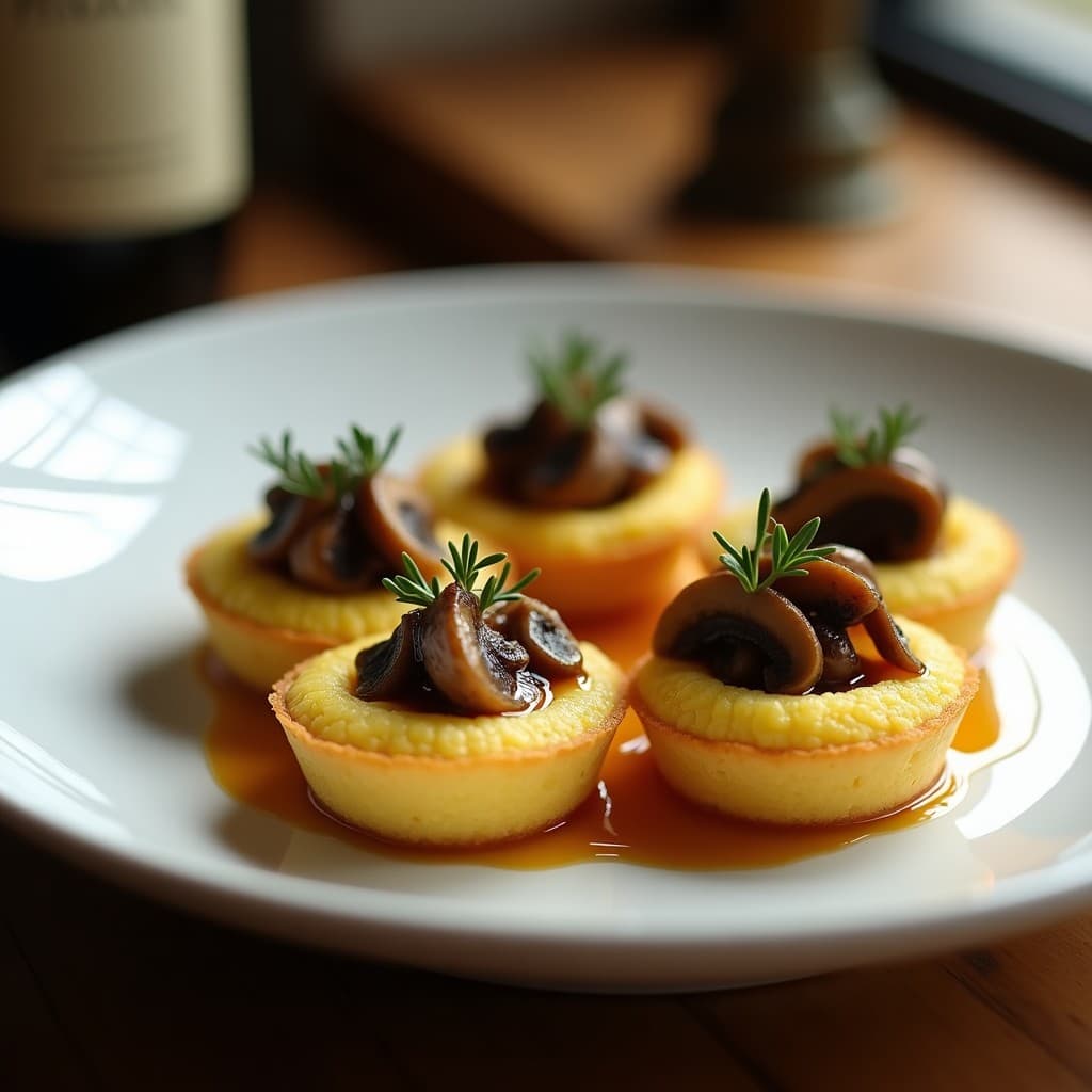 Tartaleta de Polenta y Hongos Morel: Receta Vegetariana con Reducción de Oporto