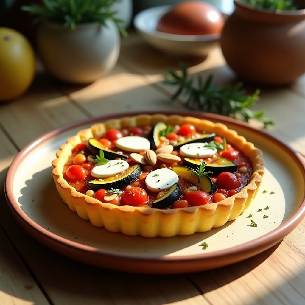 Tartaleta de Polenta con Ratatouille y Queso de Cabra: Receta Provenzal Sin Gluten