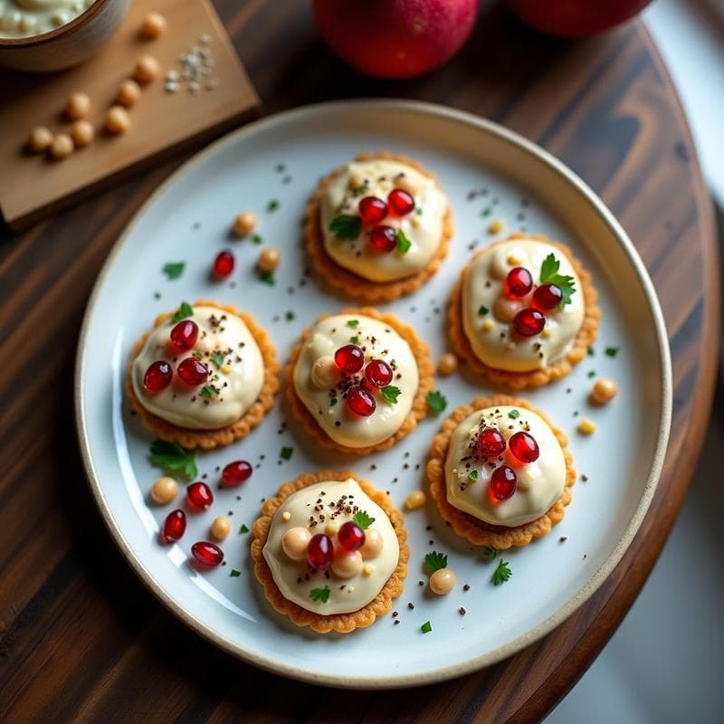 Tartaleta de Puré de Garbanzo con Espuma de Tahini y Granada: Entrante Vegano Sin Horno