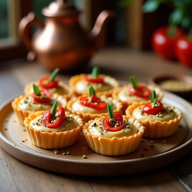 Tartaleta de Puré de Garbanzos y Pimientos Asados: Aperitivo Árabe Vegano con Crujiente de Semillas