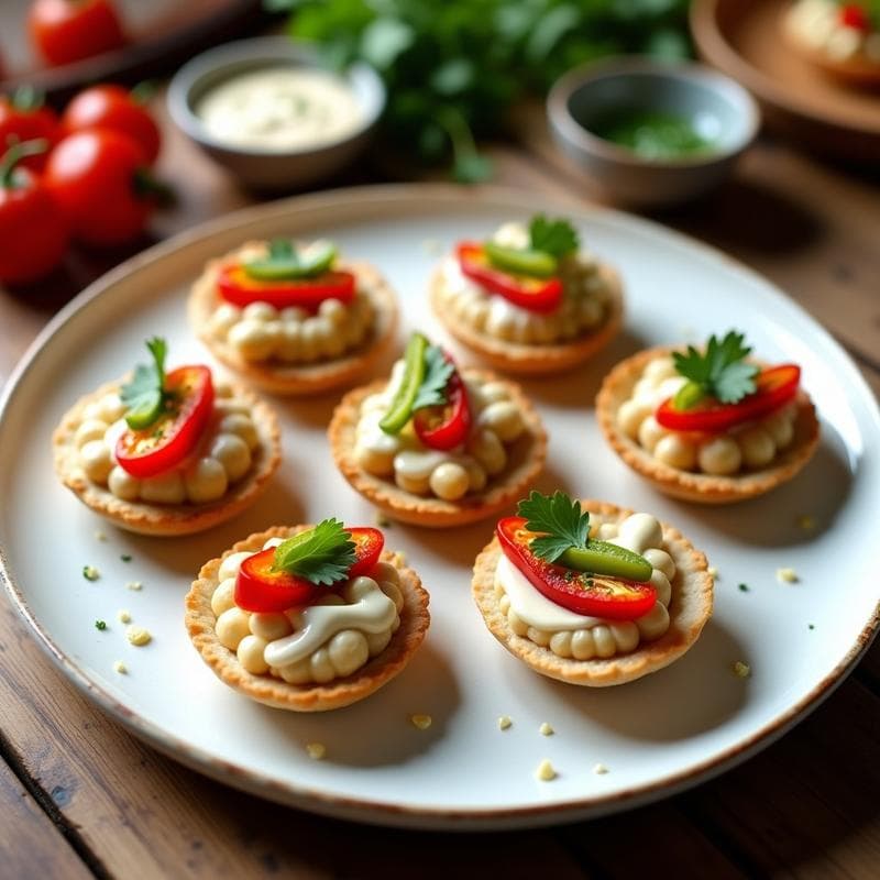Tartaleta de Puré de Garbanzos y Pimientos Asados con Salsa de Tahini: Entrante Libanés Vegano