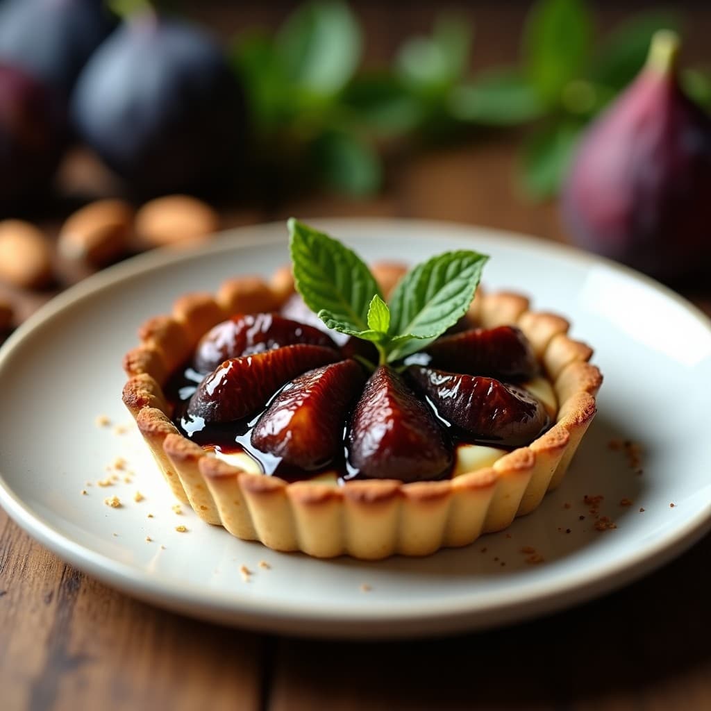 Tartaleta de Queso de Anacardo y Higo Negro con Reducción de Balsámico: Postre Vegano Gourmet