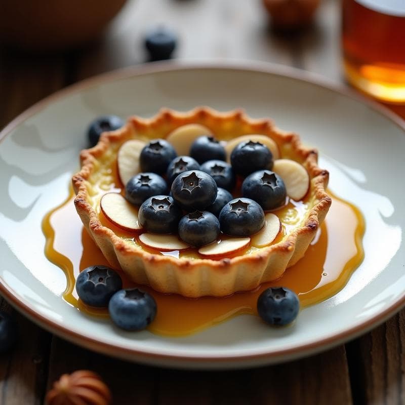 Tartaleta de Queso de Cabra y Arándanos con Reducción de Miel: Postre Francés Sin Azúcar