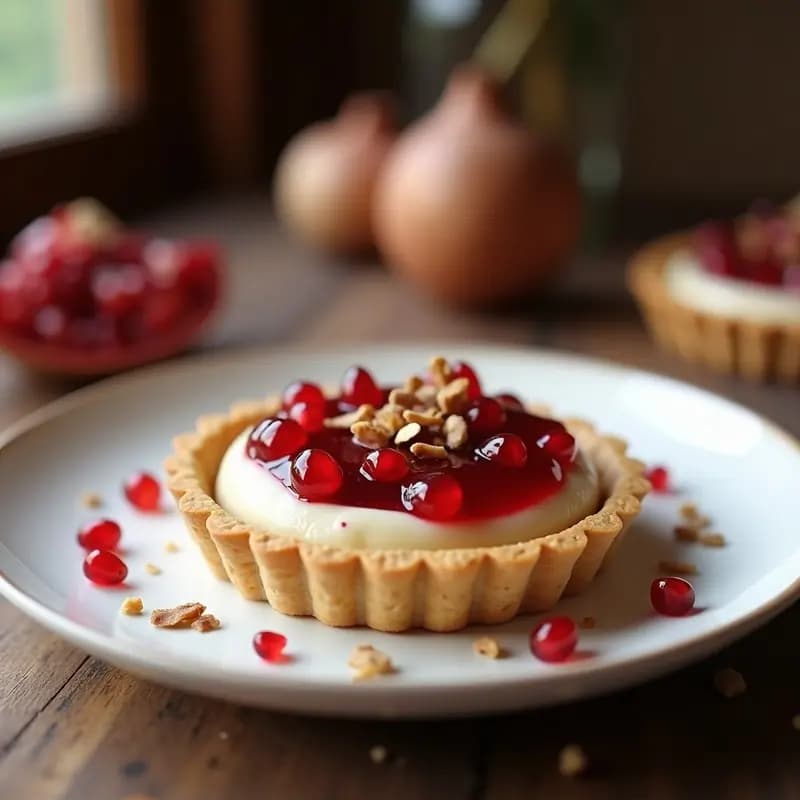 Tartaleta de Queso de Castaña y Trufa Blanca con Gelée de Granadina: Postre Vegano Gourmet