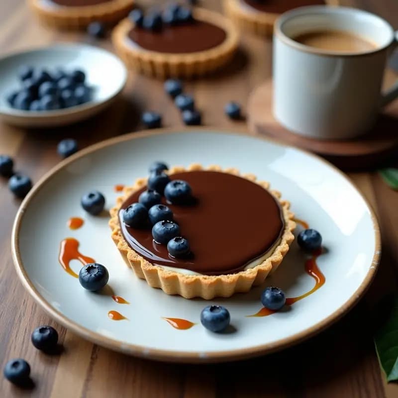 Tartaleta de Queso de Castañas y Arándanos con Cobertura de Chocolate 85%