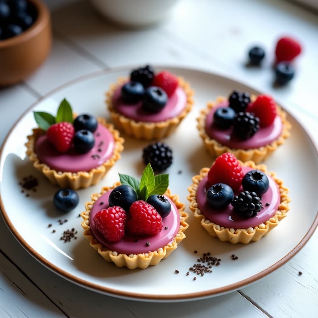 Tartaleta de Quinoa Inflada y Chocolate Rubí con Frutos del Bosque: Postre Vegano Sin Gluten