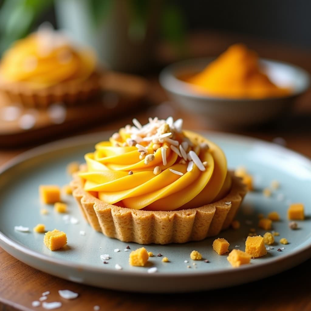 Tartaleta de Quinoa Inflada con Crema de Cúrcuma y Zanahoria: Postre Vegano Keto Sin Horno