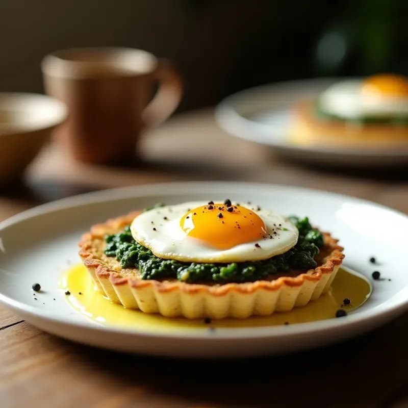 Tartaleta de quinoa con crema de espinacas y huevo pochado: Desayuno alto en proteínas