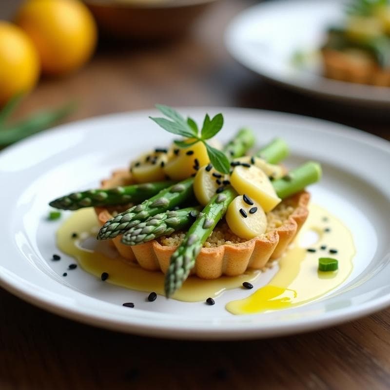 Tartaleta de Quinoa y Espárragos Blancos con Vinagreta de Yuzu: Receta Gourmet Sin Gluten en 20 Minutos