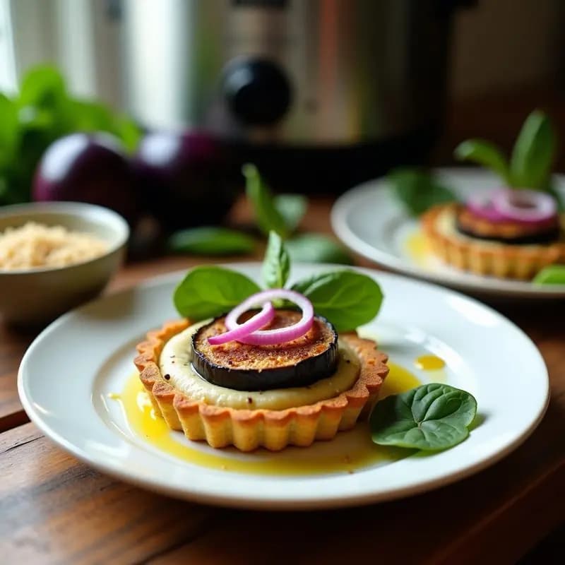Tartaleta de Quinoa y Espinacas con Relleno de Berenjena Ahumada: Receta Vegana en Olla Lenta