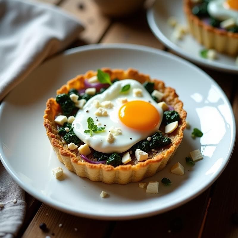 Tartaleta de Quinoa y Espinacas con Huevo Escalfado: Desayuno Alta en Proteína Sin Harina