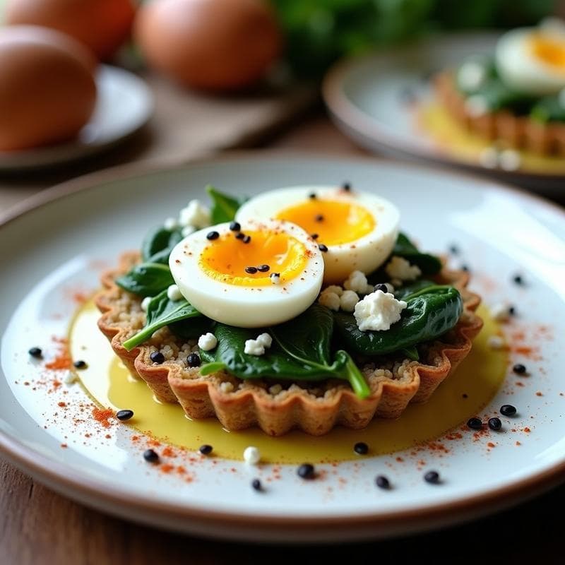 Tartaleta de Quinoa y Espinacas con Huevos de Codorniz: Receta Sin Horno y Alta en Hierro