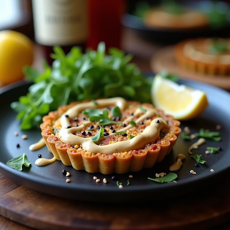Tartaleta de Quinoa y Espinacas con Salsa de Tahini: Aperitivo Vegano Sin Horno