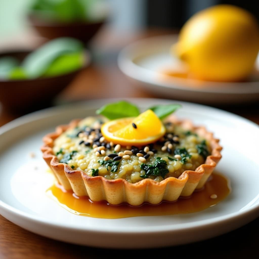 Tartaleta de Quinoa y Espinacas con Salsa de Yuzu: Desayuno Vegano Japonés en Airfryer