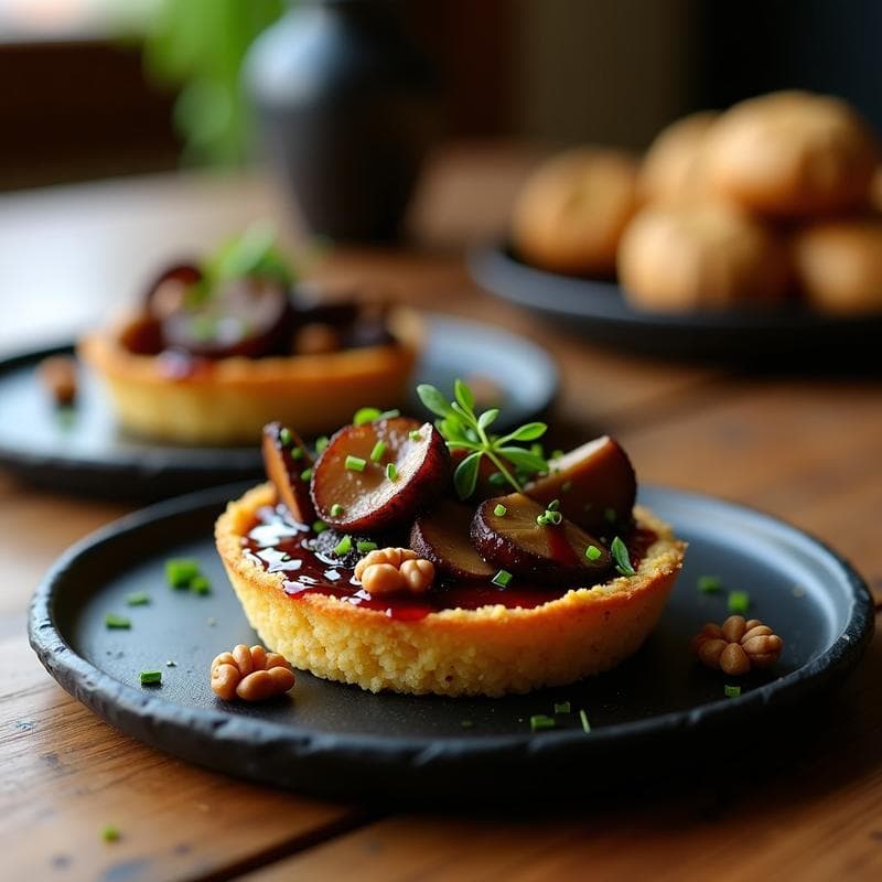 Tartaleta de Quinoa y Hongos Portobello con Reducción de Vino Tinto: Receta Vegana Gourmet en 25 Minutos