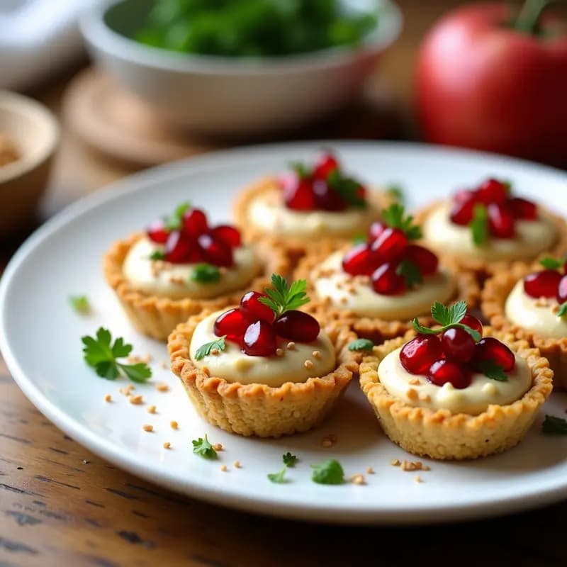 Tartaletas de Quinoa y Hummus con Topping de Granada: Receta Sin Gluten Rápida y Nutritiva