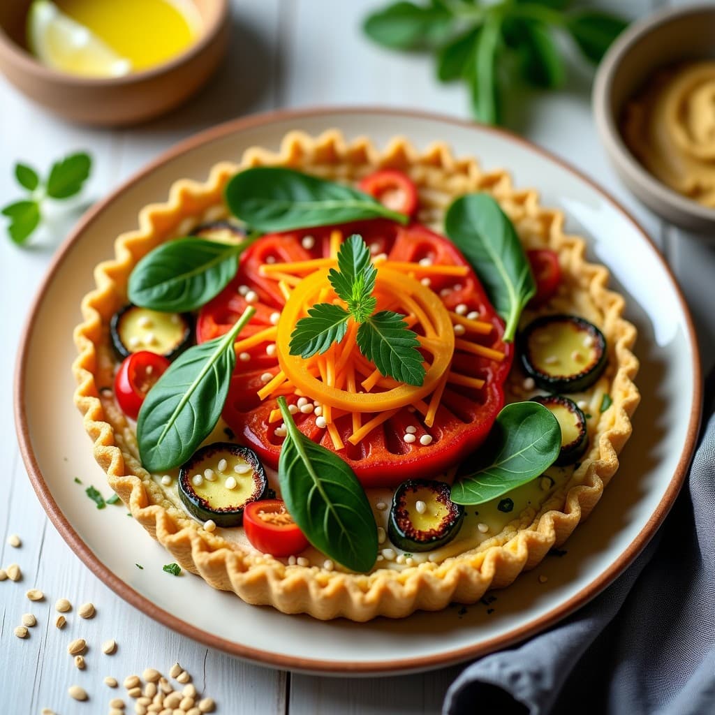 Tartaleta de Quinoa con Hummus y Vegetales en Capas: Entrante Vegano Sin Horno y Crujiente