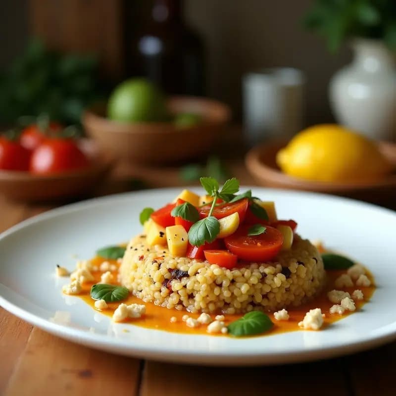 Tartaleta de Quinoa con Hummus y Vegetales Encurtidos: Aperitivo Meditarráneo Sin Horno