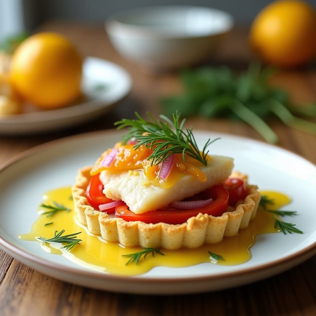 Tartaleta de Quinoa Inflada y Pescado Blanco: Receta Sin Gluten con Salsa de Cítricos y Eneldo