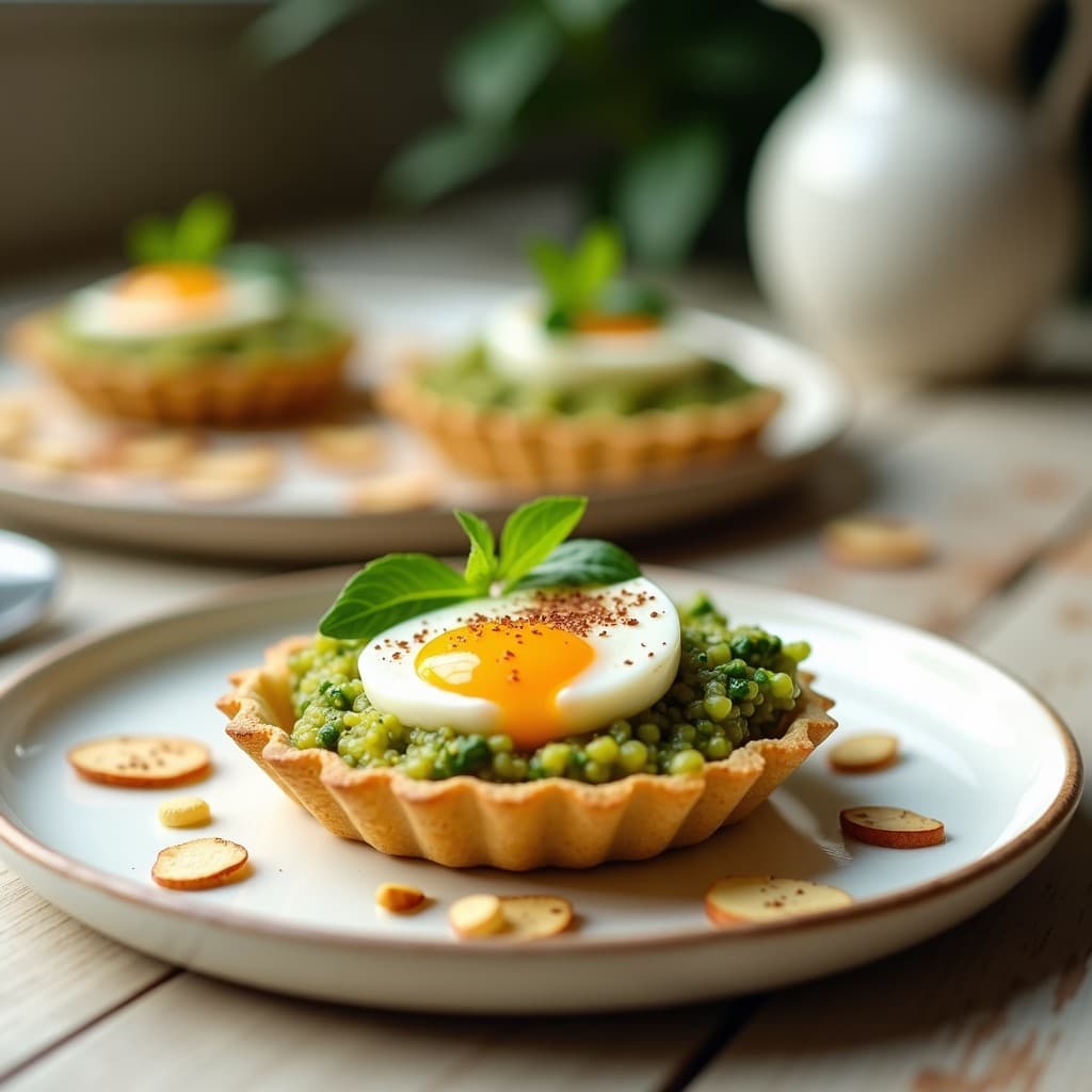 Tartaleta de Quinoa y Pesto de Espárragos Blancos con Huevos de Codorniz: Receta Primaveral en Molde Individual