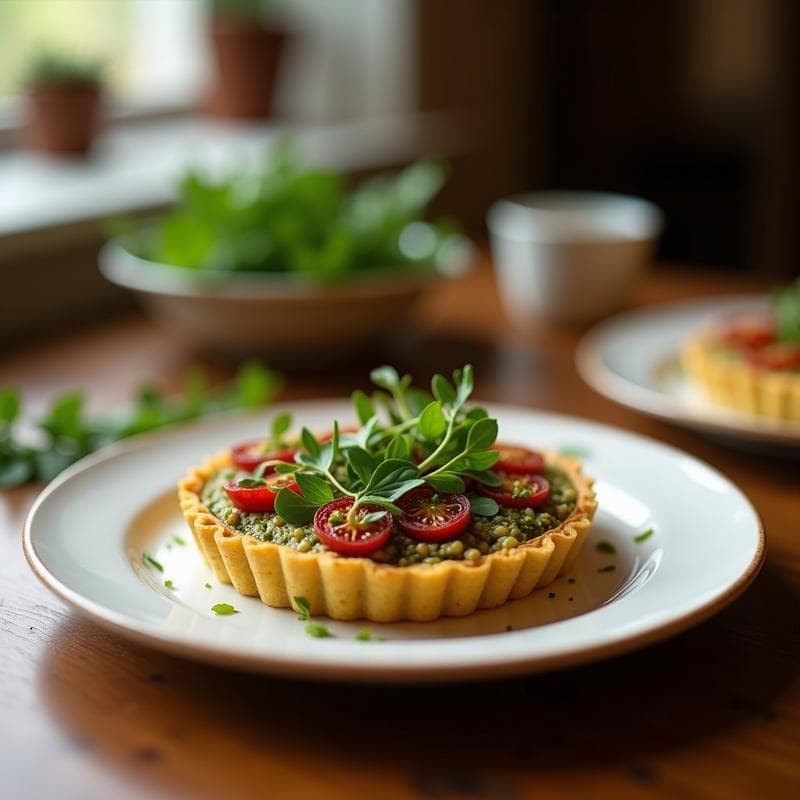 Tartaleta de Quinoa con Pesto de Rúcula y Tomates Secos: Receta Vegana en Airfryer sin Harina