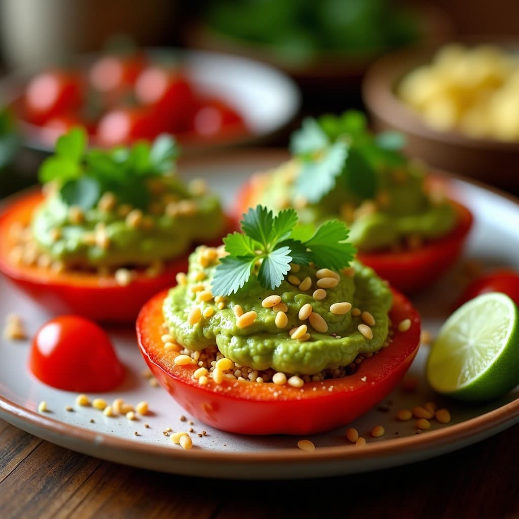 Tartaleta Salada de Quinoa y Pimiento Relleno de Guacamole: Receta Vegana Sin Horno