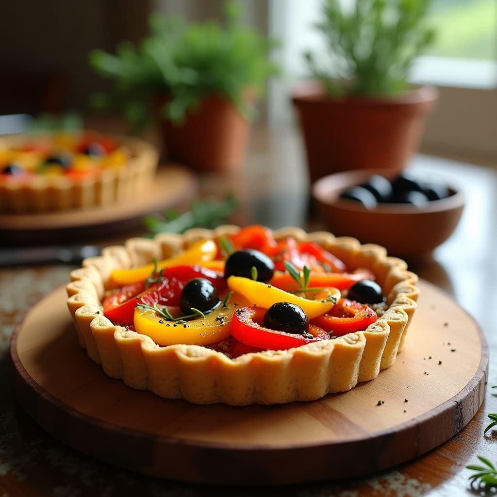 Tartaleta de Masa de Quinoa con Relleno de Pimientos Asados y Aceitunas Negras: Receta Vegana Sin Gluten