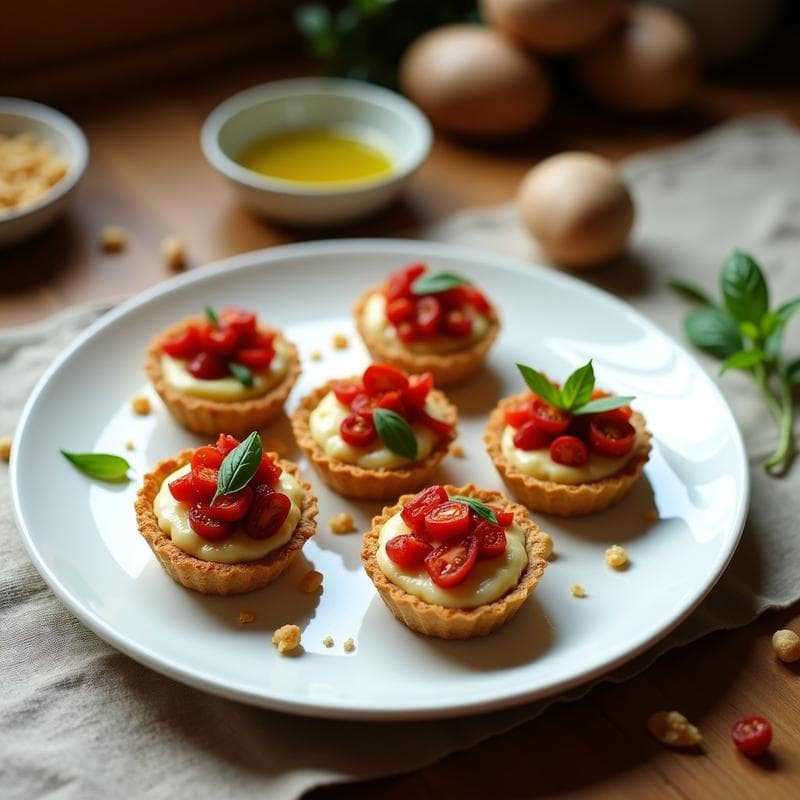 Tartaleta de Quinoa Inflada y Queso de Anacardos con Topping de Tomates Secos: Aperitivo Crudivegano