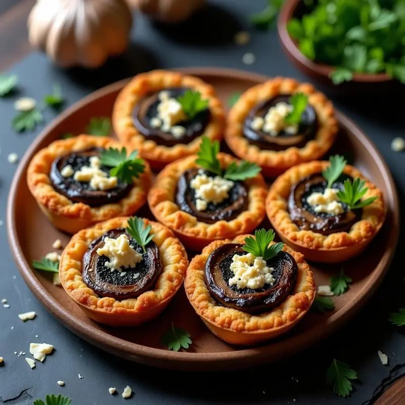 Tartaleta de Quizno y Champiñones con Crema de Ajo Negro: Receta Peruana Keto en Airfryer