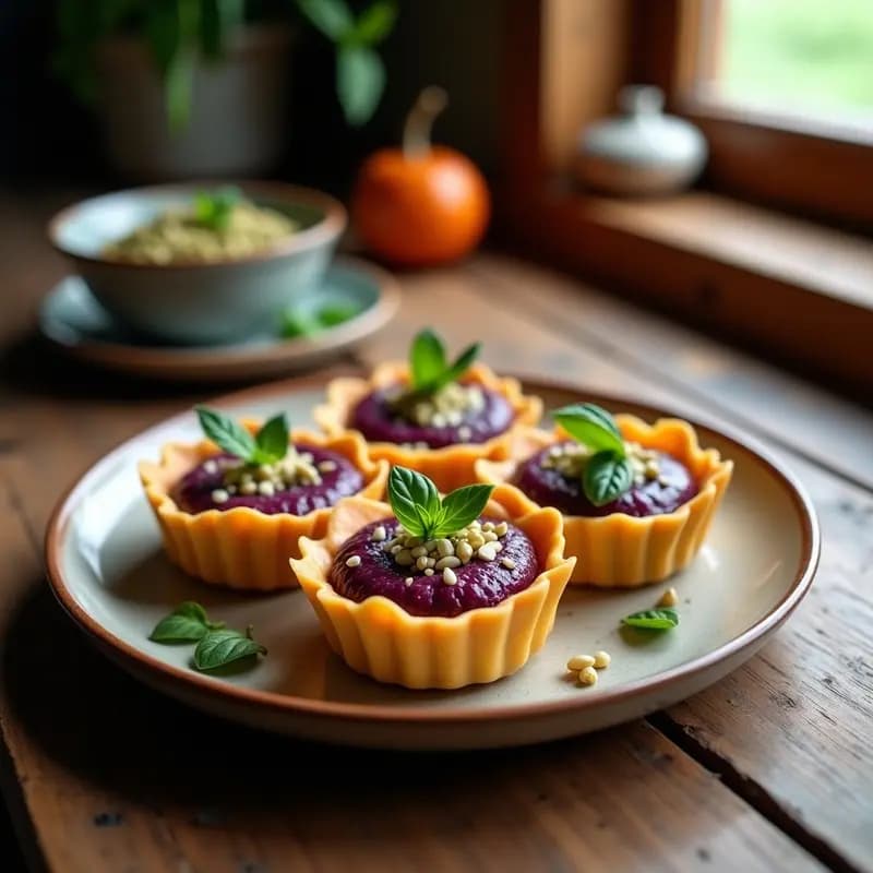 Tartaleta de Base de Semillas de Calabaza con Relleno de Pesto de Albahaca Morada: Receta Italiana Keto