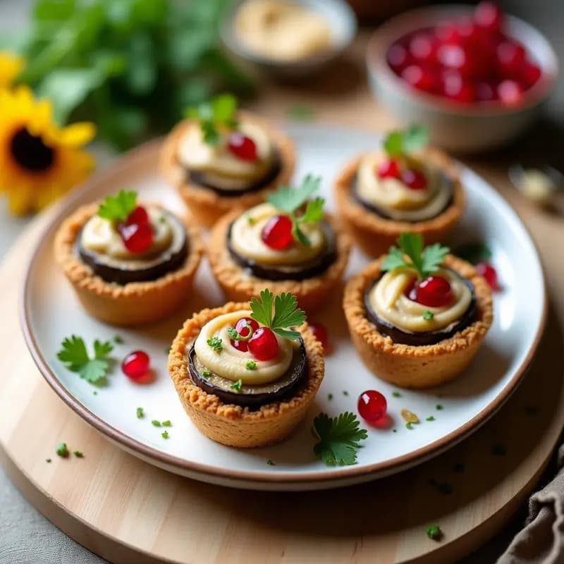 Tartaleta de Base de Semillas de Girasol con Puré de Berenjena y Tahini: Aperitivo Sirio Vegano