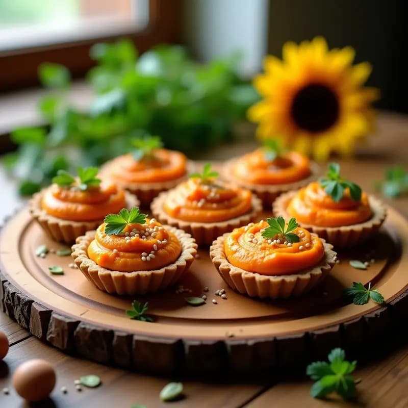 Tartaleta de Base de Semillas de Girasol con Relleno de Hummus de Zanahoria y Comino: Aperitivo Vegano