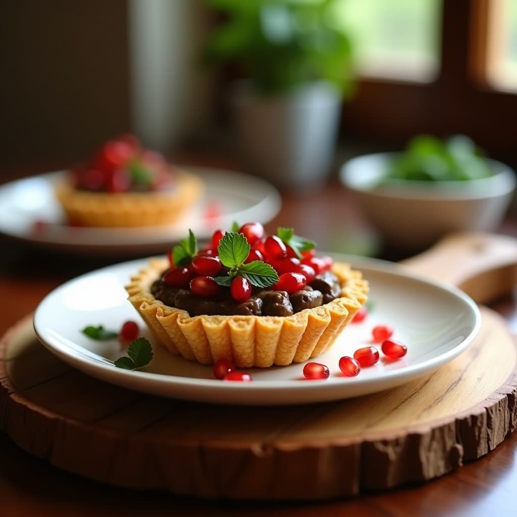 Tartaleta de Base de Sésamo con Crema de Berenjena Ahumada y Granada: Entrante Libanés Sin Gluten