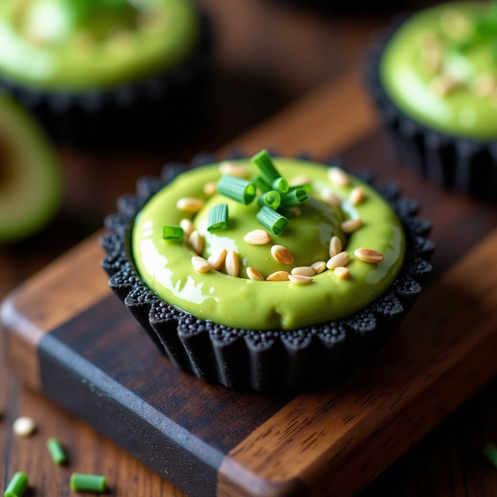 Tartaleta de Base de Sesamo Negro con Crema de Wasabi y Aguacate: Aperitivo Japonés Crudivegano