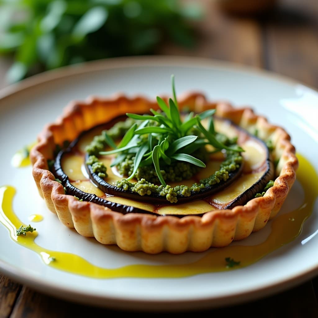 Tartaleta de Harina de Sorgo y Relleno de Berenjena Ahumada con Pesto de Rúcula: Receta Italiana Sin Gluten