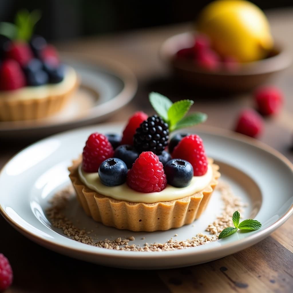 Tartaleta de Teff y Chocolate Blanco con Frutos Rojos: Postre Sin Gluten y Alta en Proteína