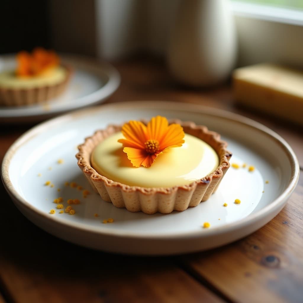 Tartaleta de Buckwheat y Crema de Caléndula: Postre Sin Gluten con Toque Floral Francés