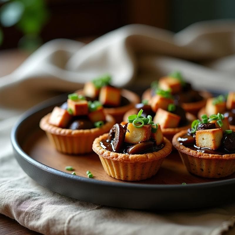 Tartaletas Umami de Hongo Shitake y Tofu Ahumado: Receta Gourmet en Molde Sin Horno