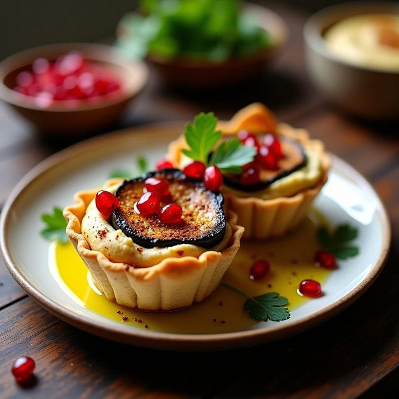 Tartaleta de Zaatar con Hummus y Berenjena Asada: Receta Árabe Sin Horno y Alta en Proteína