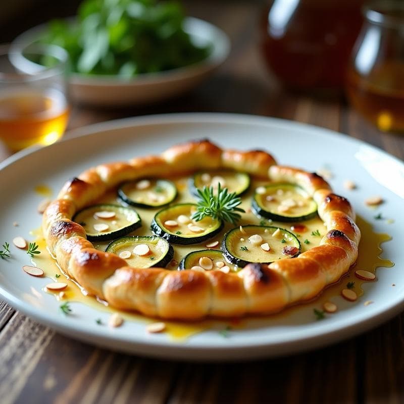 Tartaleta de Zucchini y Queso de Cabra con Miel de Trufa: Receta Francesa en 25 Minutos