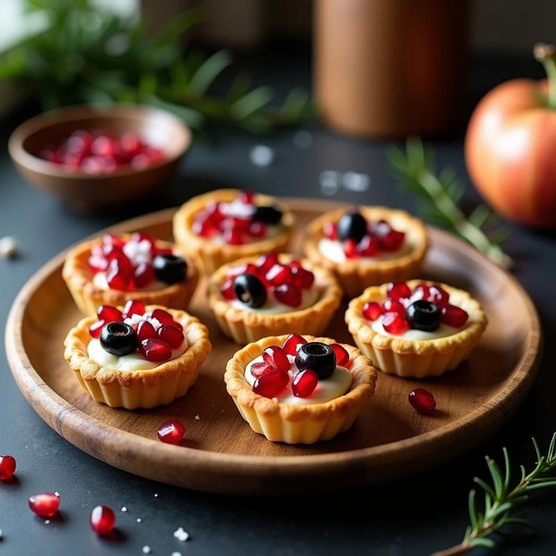 Tartaletas de Aceituna Negra y Queso de Cabra con Vinagreta de Granada: Aperitivo Español Gourmet