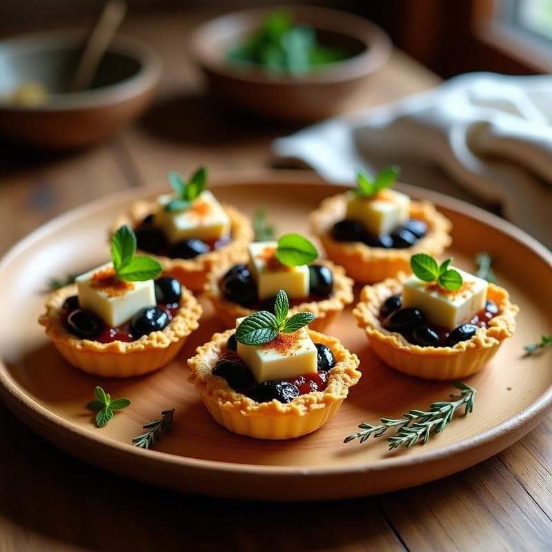 Tartaletas de Aceitunas Negras y Queso de Cabra con Base de Almendra: Receta Griega Sin Horno