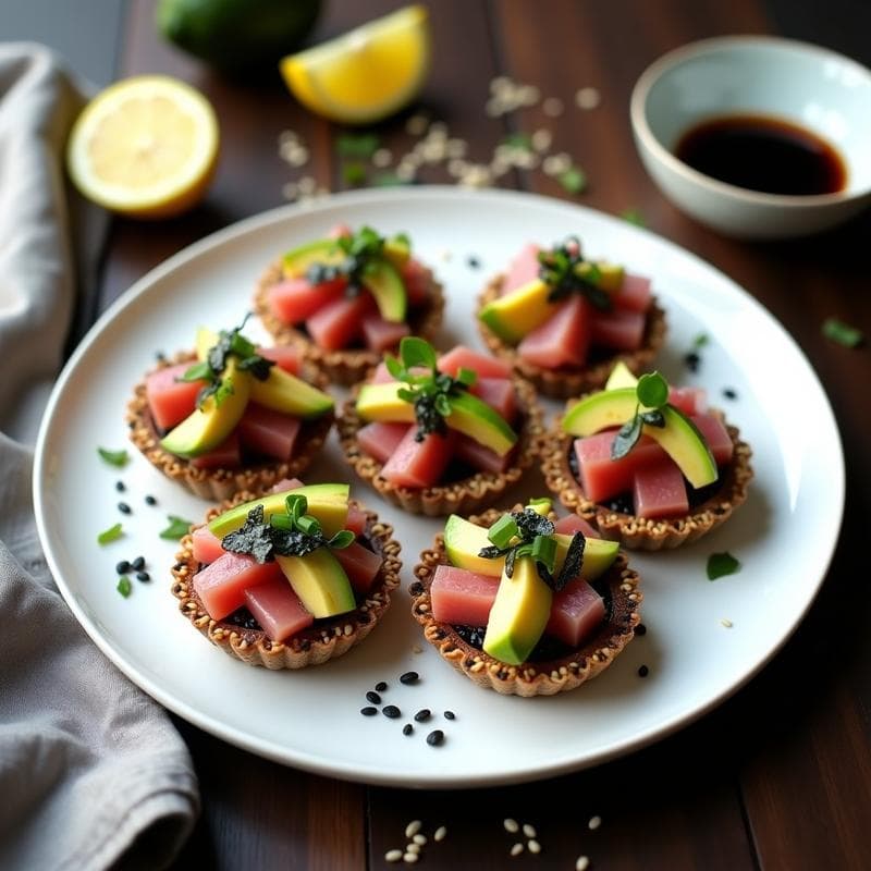 Tartaletas de Aguacate y Atún con Base de Sésamo: Receta Japonesa Alta en Omega-3