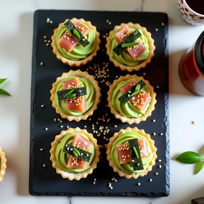 Tartaletas de Aguacate y Atún con Crujiente de Semillas de Sésamo: Aperitivo Japonés Keto