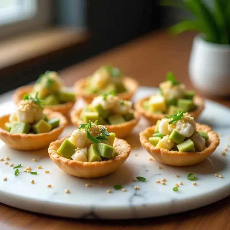 Tartaletas de Aguacate y Cangrejo con Vinagreta de Yuzu: Aperitivo Japonés Gourmet
