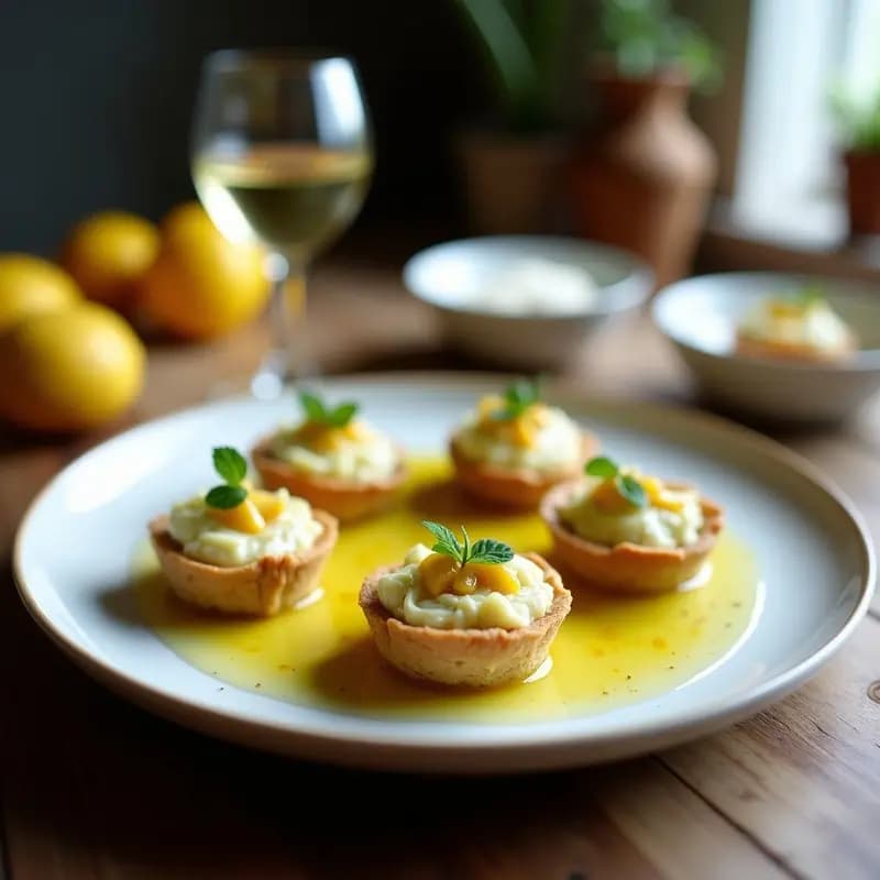 Tartaletas de Alcachofa y Queso de Caju con Vinagreta de Limón Confitado: Aperitivo Mediterráneo Sin Lactosa
