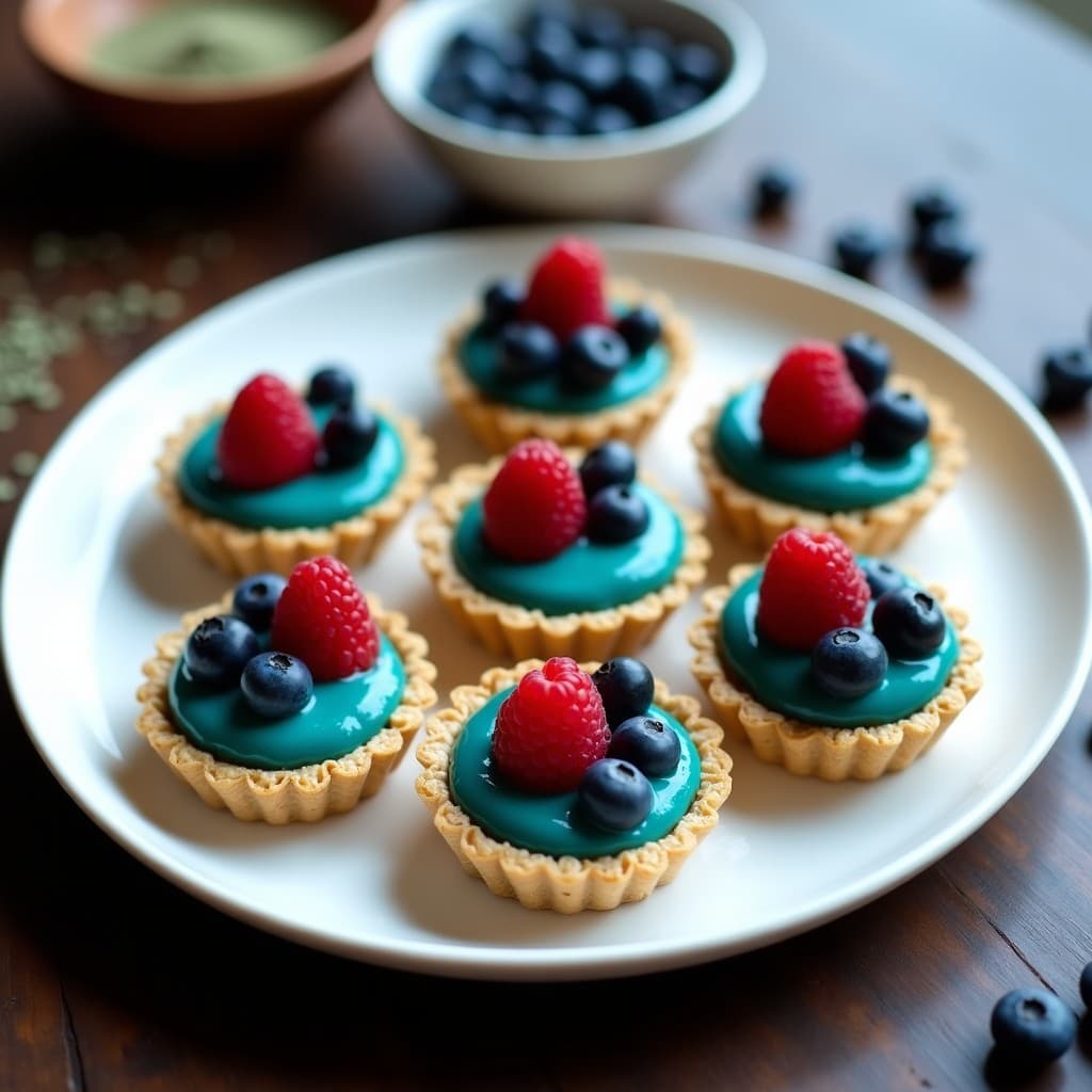 Tartaletas de Algas Espirulina y Queso Vegano: Postre Proteico Sin Horno en 10 Minutos