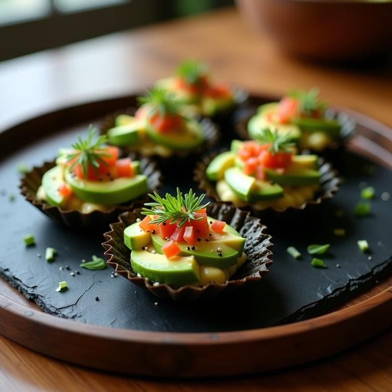 Tartaletas de Algas Nori y Aguacate: Aperitivo Japonés Vegano y Crudivegano