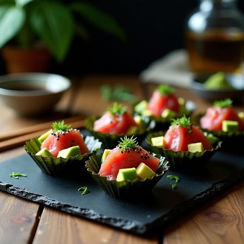 Tartaletas de Algas Nori con Atún Crudo y Wasabi: Entrante Japonés Keto en 15 Minutos